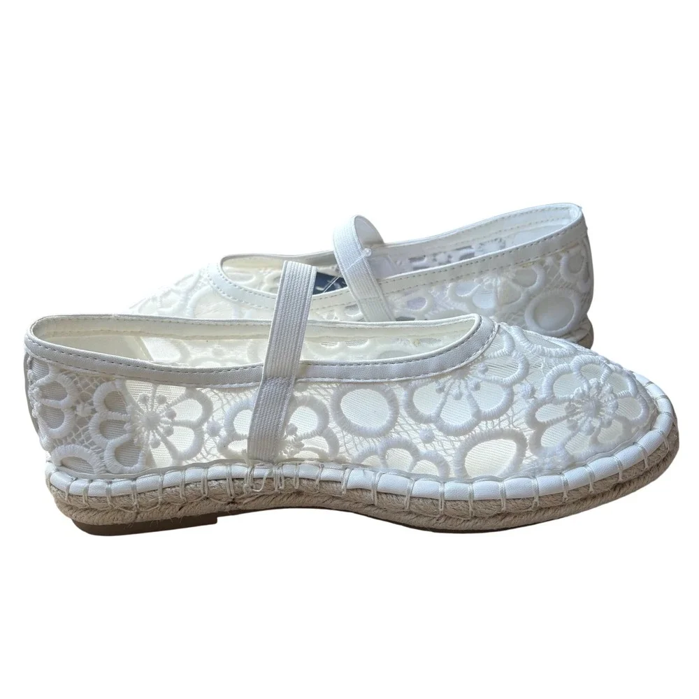 Universal Thread Celia White Floral Lace Espadrille Mary Jane Flats Size 6.5 NEW